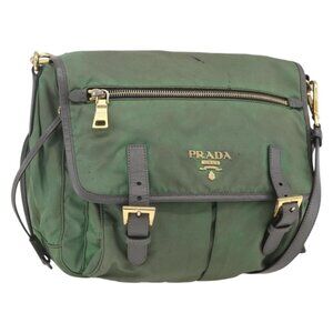 Authentic PRADA Shoulder Bag Nylon Green Gold
